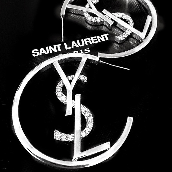 Authentic YSL Saint Laurent Monogram-Hoop Logo Earring Set - Picture 8 of 17
